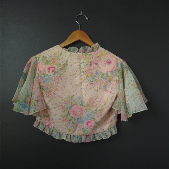 Vintage Tie Front Crop Top Bell Sleeves - Picture 3 of 4